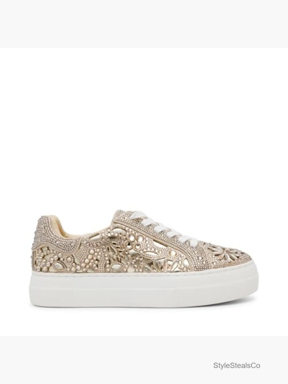 Rhinestone Platform Sneakers Lace-Up Low Top Fashion Sneakers - Picture 6 of 7